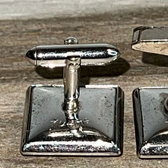 Vintage Swank Cufflinks with Black Onyx Style Inlay Men’s Silver Tone Classic - Picture 6 of 7